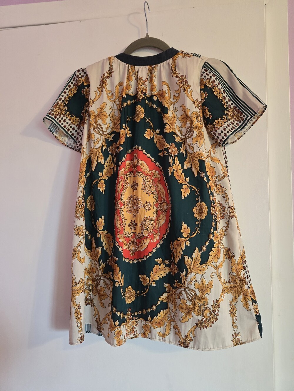 Zara Kids Mixed Print Blouse - White with Black and Gold Accents